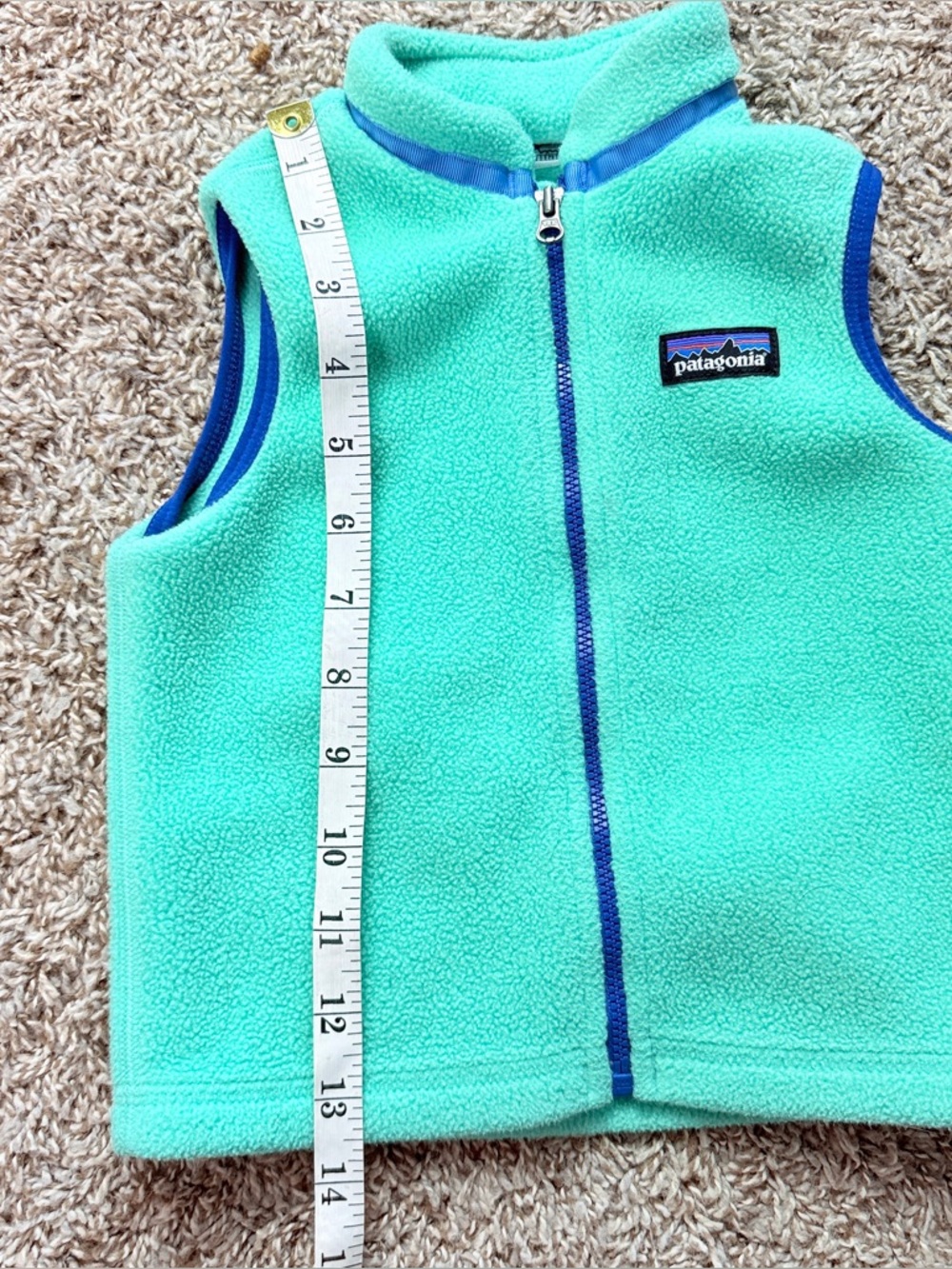 Patagonia Kids Green & Blue Fleece Vest with Royal Blue Trim - Picture 3 of 6